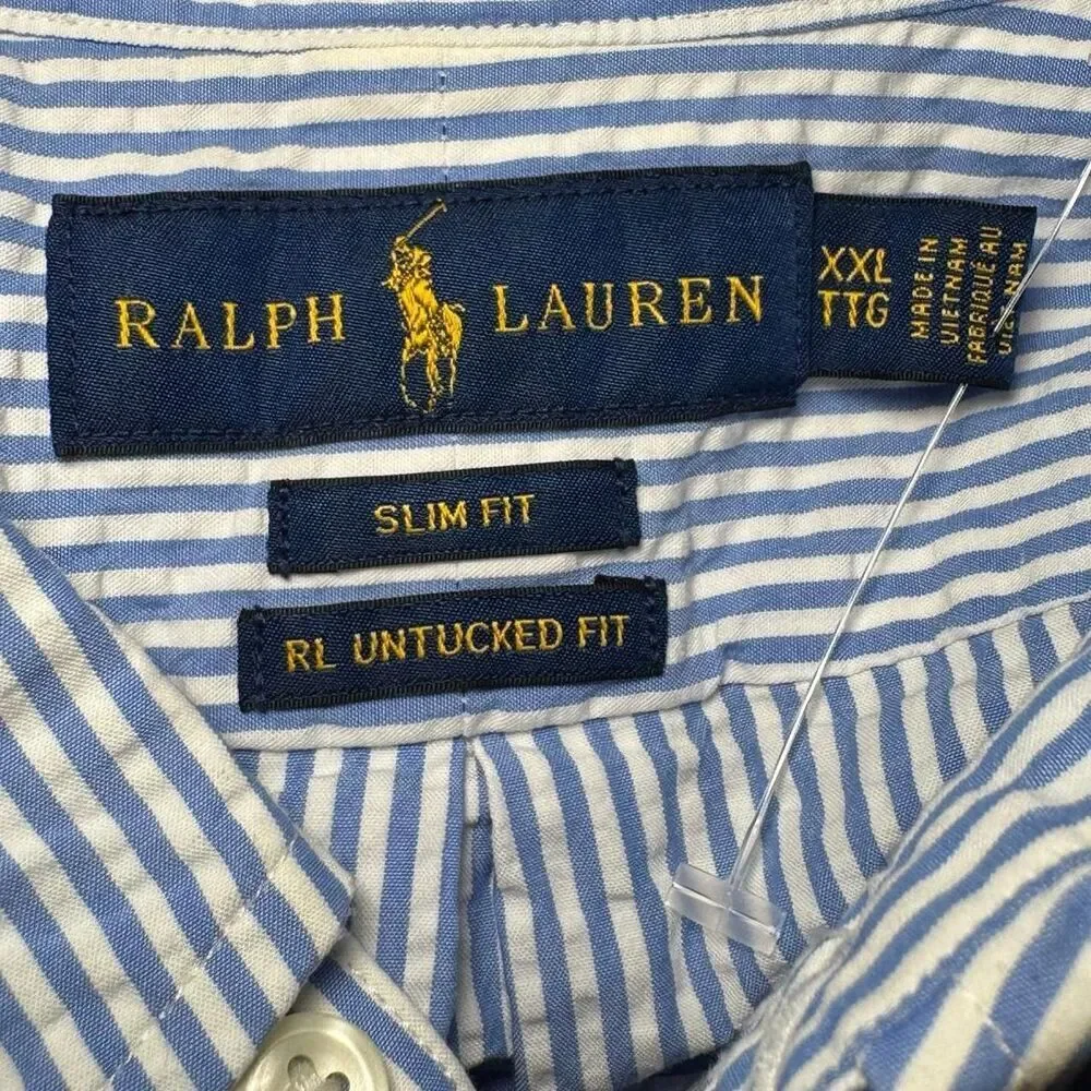 Polo Ralph Lauren seersucker Slim fit Untucked Fit short sleeve button-up XXL